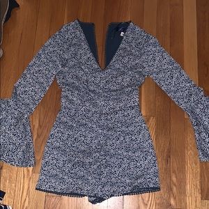 Blue and white floral romper